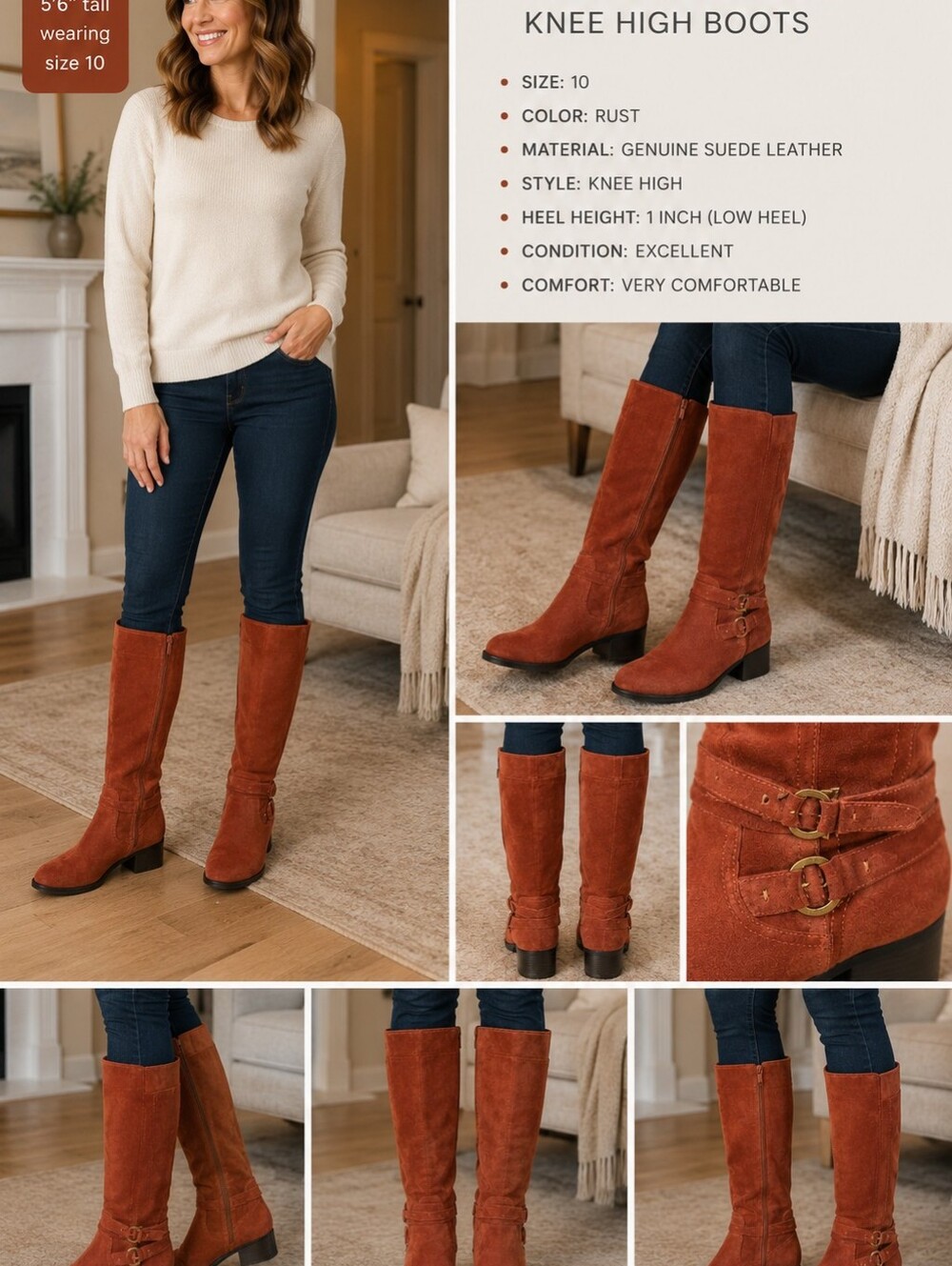 Naturalizer Rust Suede Knee-High Boots